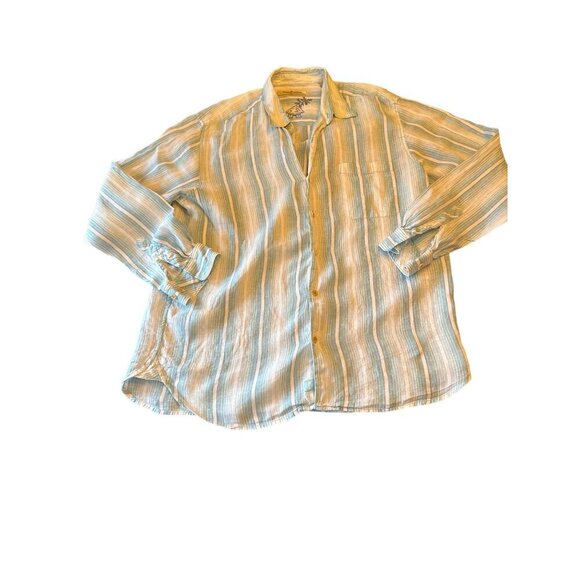 Tommy Bahama Mens 100% Linen Long Sleeve Shirt Size L Light Blue & White Striped - Picture 1 of 6